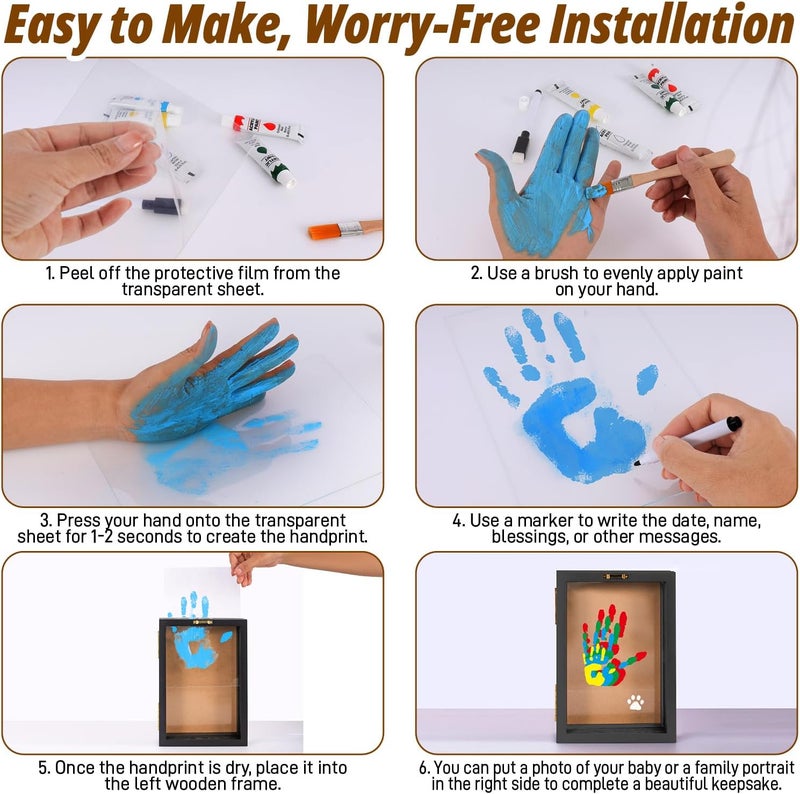 Sortnic Family Handprint Kit with Light, DIY Baby Handprint Photo Keepsake Wooden Frame for 4, Ideas Craft Gifts for New Mom, New Parents with 5 Non-Toxic Baby Safe Paints, Anniversary, Christmas - Image 5